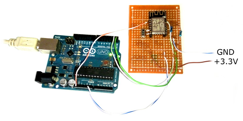 Wiring between Arduino and ESP8266-12F