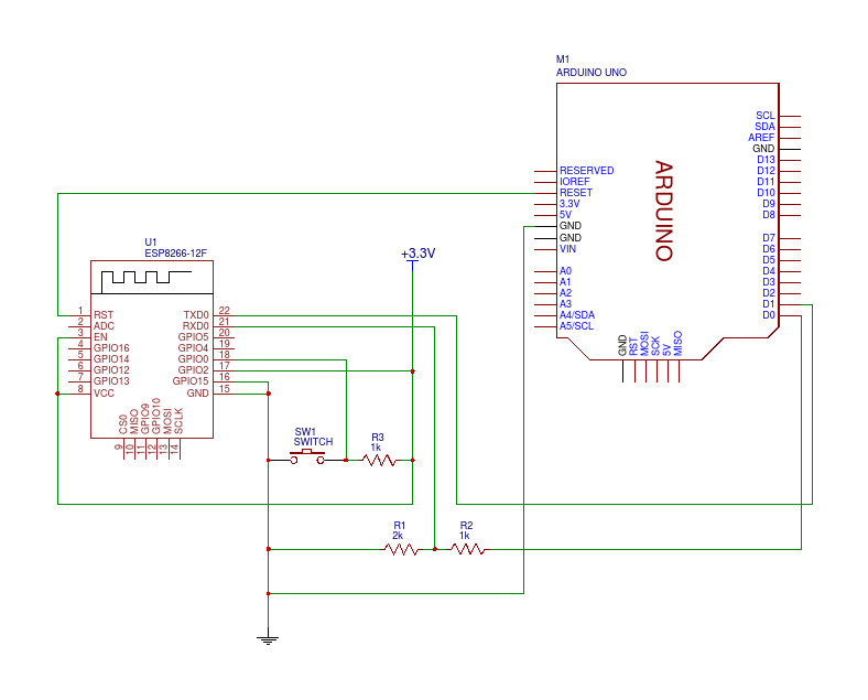 Schematic wiring between Arduino and ESP8266-12F